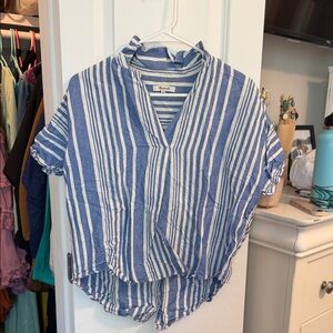Madewell Blue and White Striped V-Neck Relaxed Top